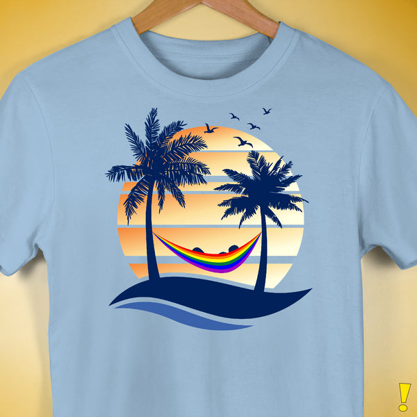 LGBTQ Pride Hammock Summer Beach Sunset Premium Unisex T-Shirt - Baby Blue